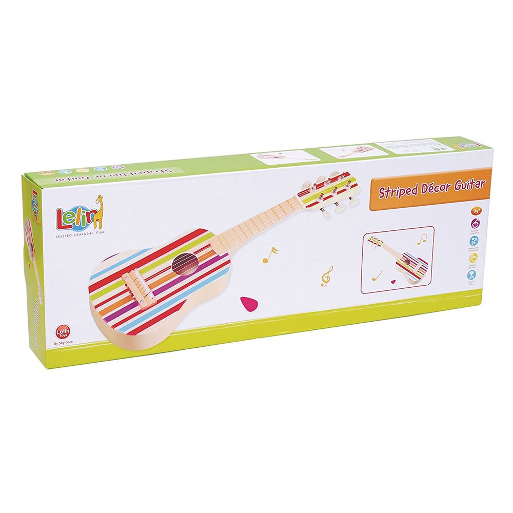 Дървена детска китара с цветни ленти