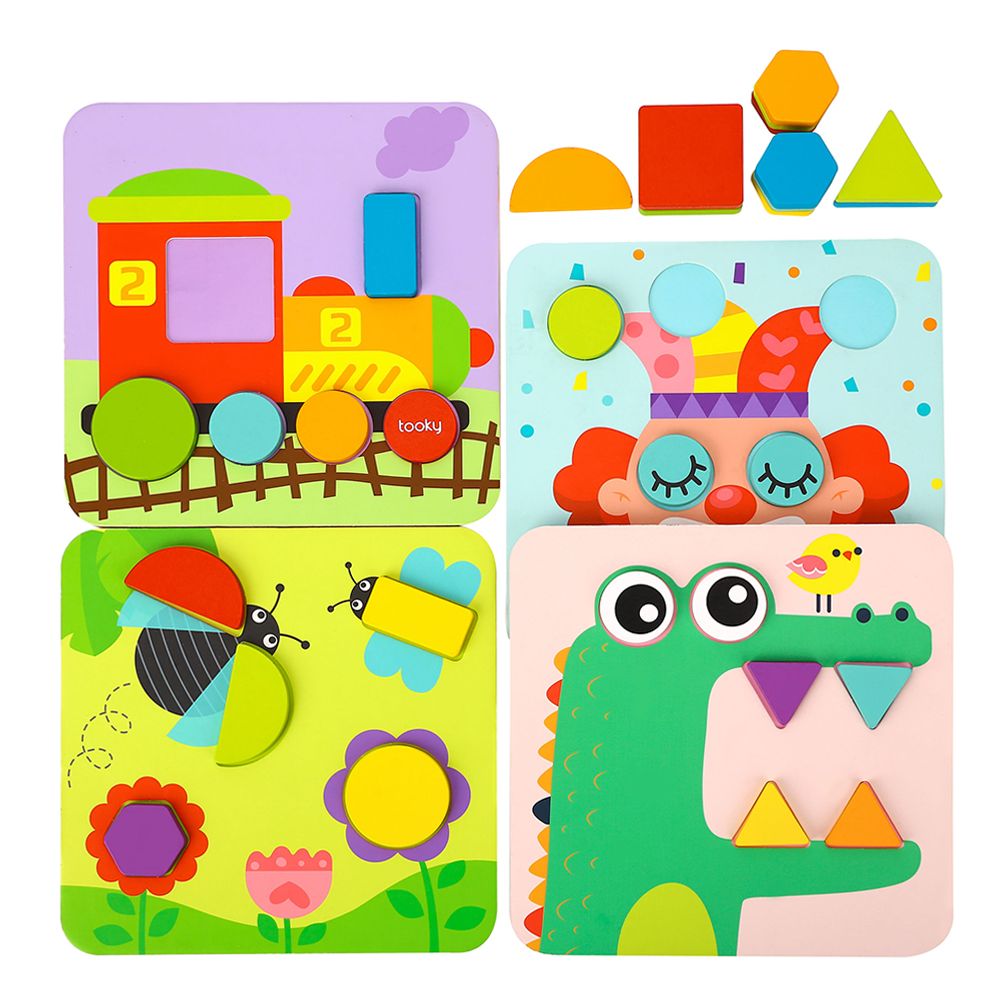 Дървена мозайка с цветове и форми, 4 в 1