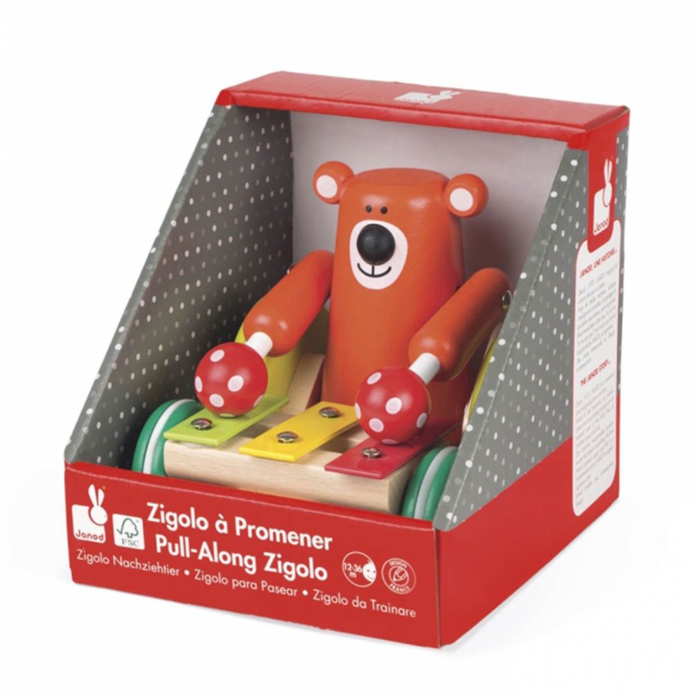 Дървена играчка за дърпане, Мечка с ксилофон