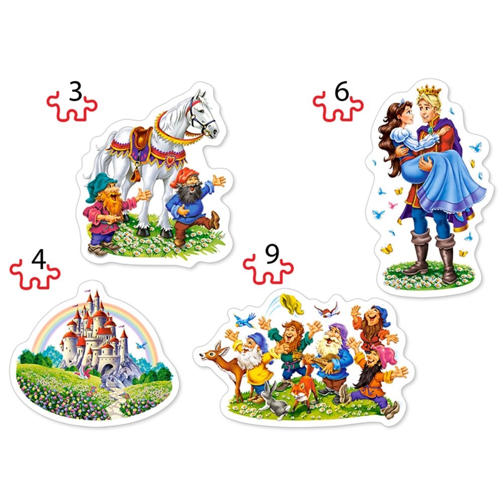 Историята на Снежанка, пъзел с 3, 4, 6 и 9 елемента