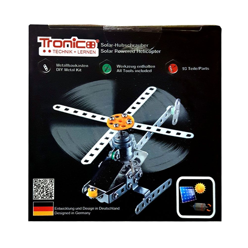 Silver Serie, Метален конструктор със соларна батериия, Хеликоптер, 93 части, Tronico