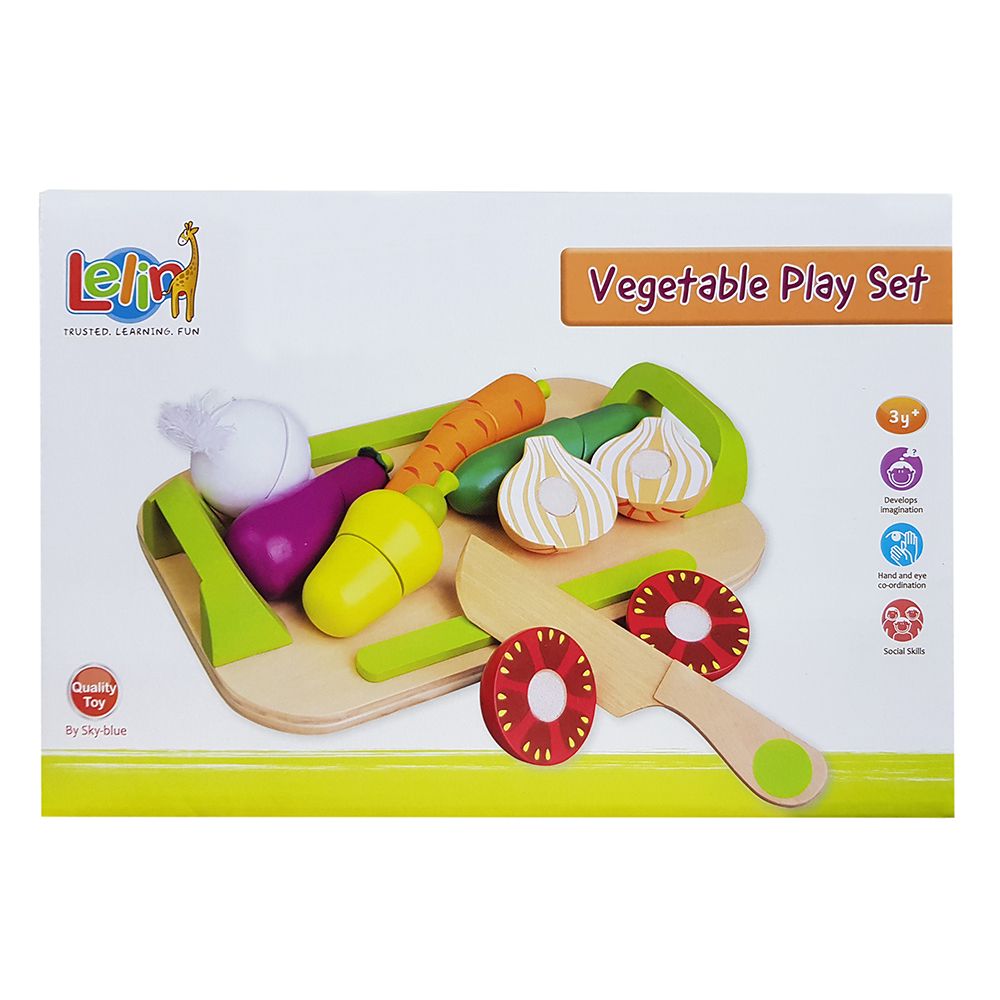 Дървени зеленчуци за рязане, с табличка