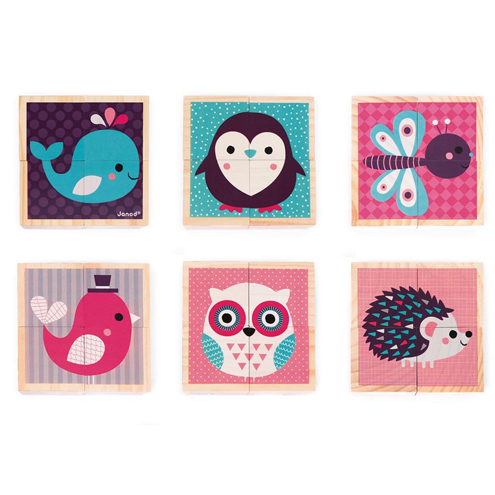 Дървени кубчета за най-малките, Бебета животни, 4 бр.