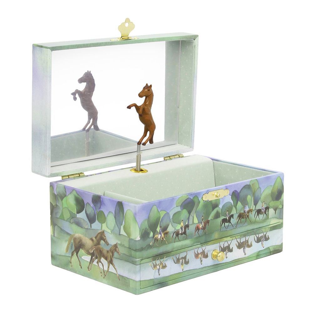 Trousselier, Светеща в тъмното, голяма музикална кутия с чекмедже, Коне