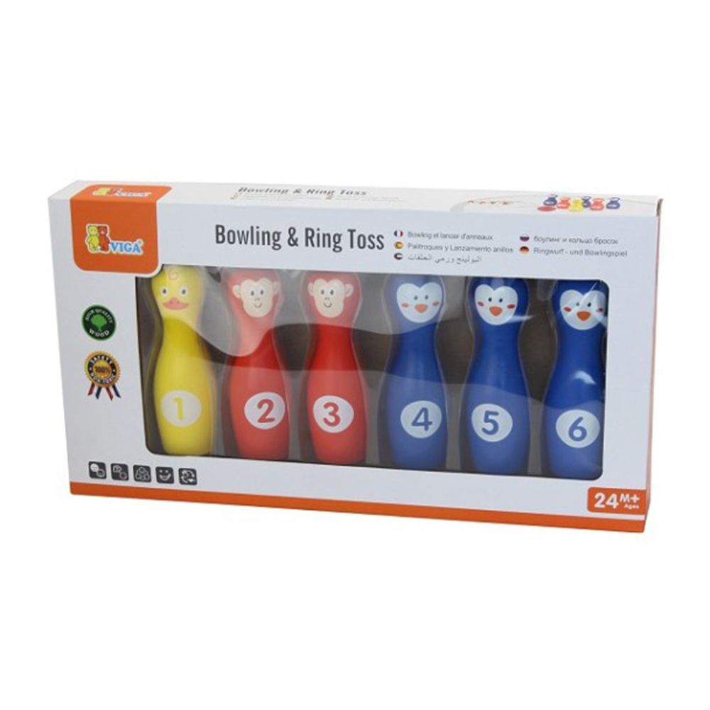 Дървена игра боулинг и рингове, 2 в 1, Животни