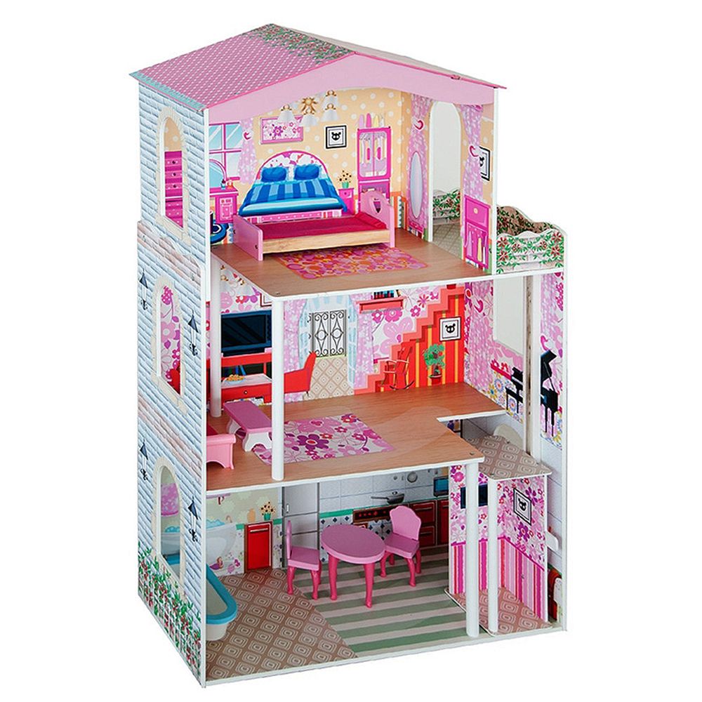 Дървена къща с асансьор, Дървена къща за кукли с обзавеждане и асансьор, Woodyland