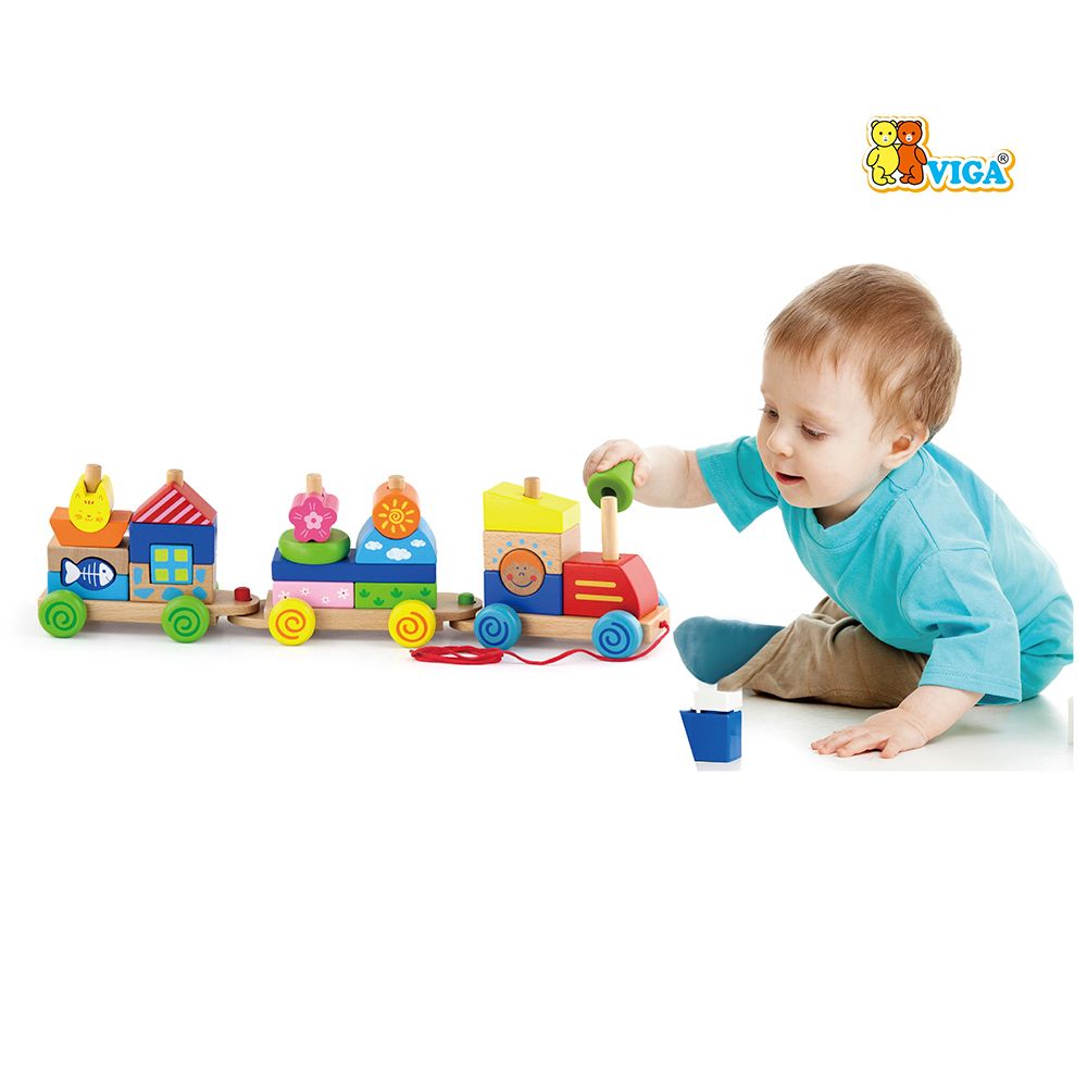Дървено дидактическо влакче за дърпане, Пъстро лято