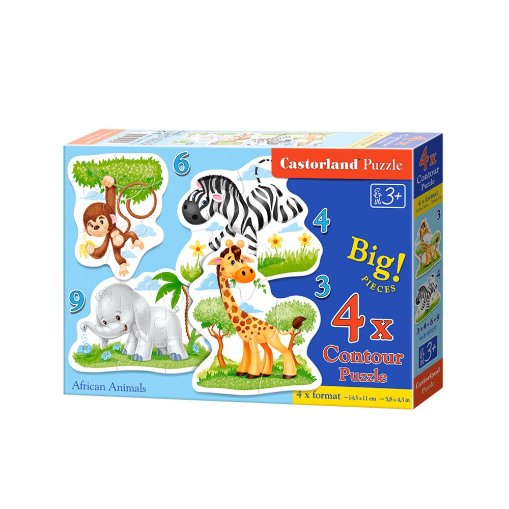 Castorland, Африкански животни, пъзел с 3, 4, 6 и 9 елемента