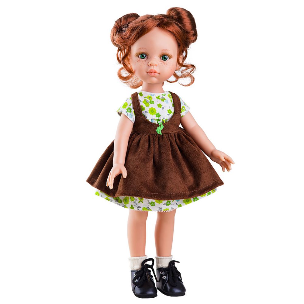 Paola Reina, Дрехи и аксесоари за кукла, Рокля със зелени цветя и кафяво сукманче
