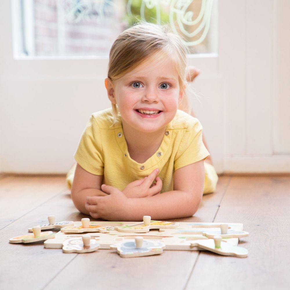 Дървен пъзел с дръжки, Джунгла, 8 елемента