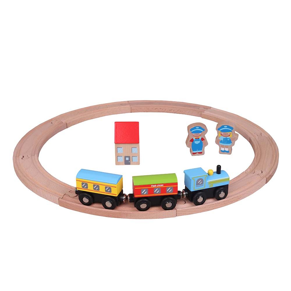 Tini Toys, Детско дървено влакче с релси, ПУФ-ПАФ, базов комплект