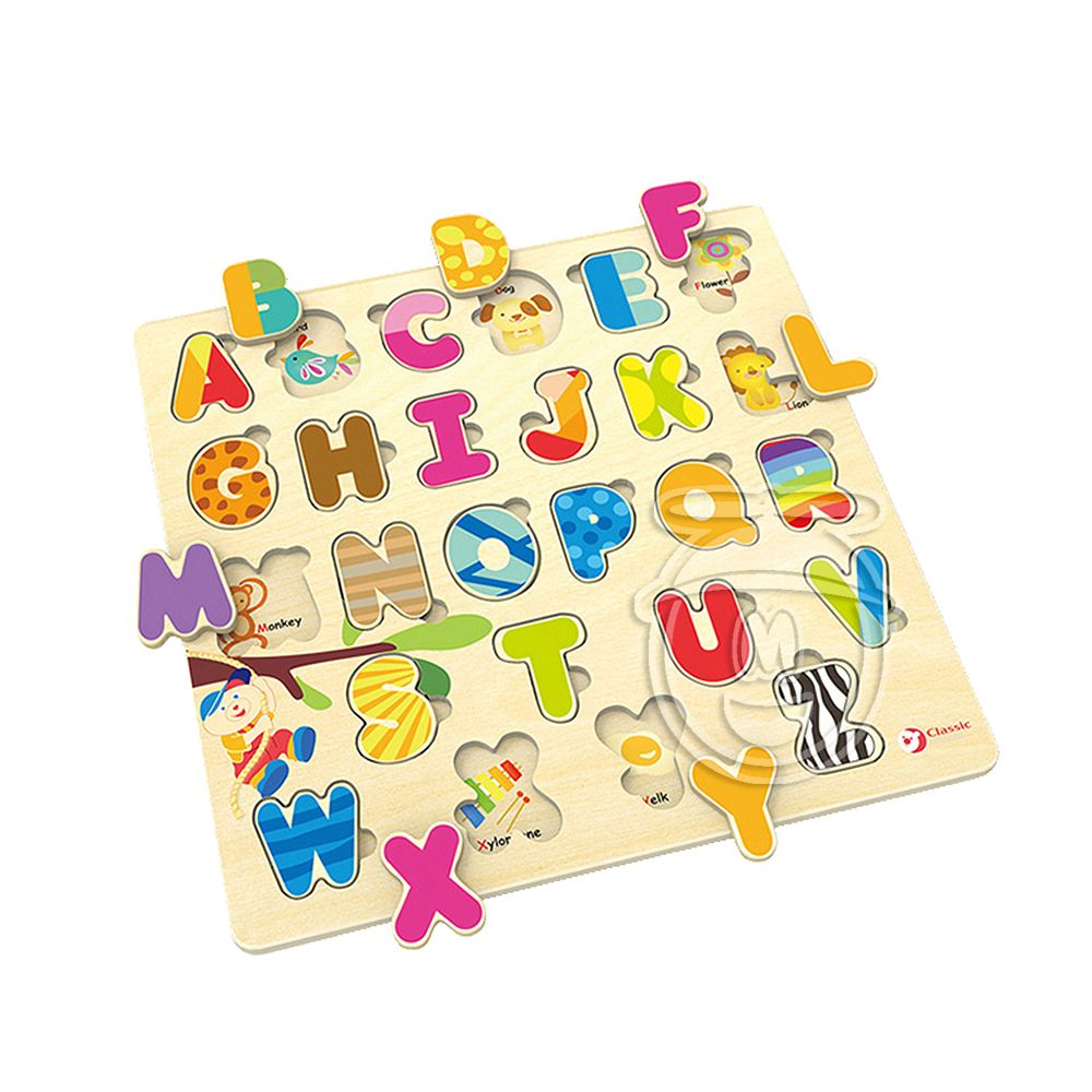 Дървен цветен пъзел, Английската азбука