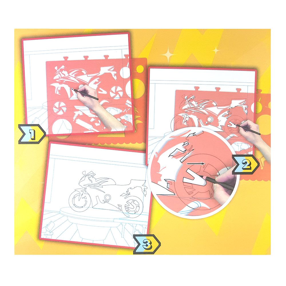 Книжка за рисуване със стикери и шаблони, Мотори