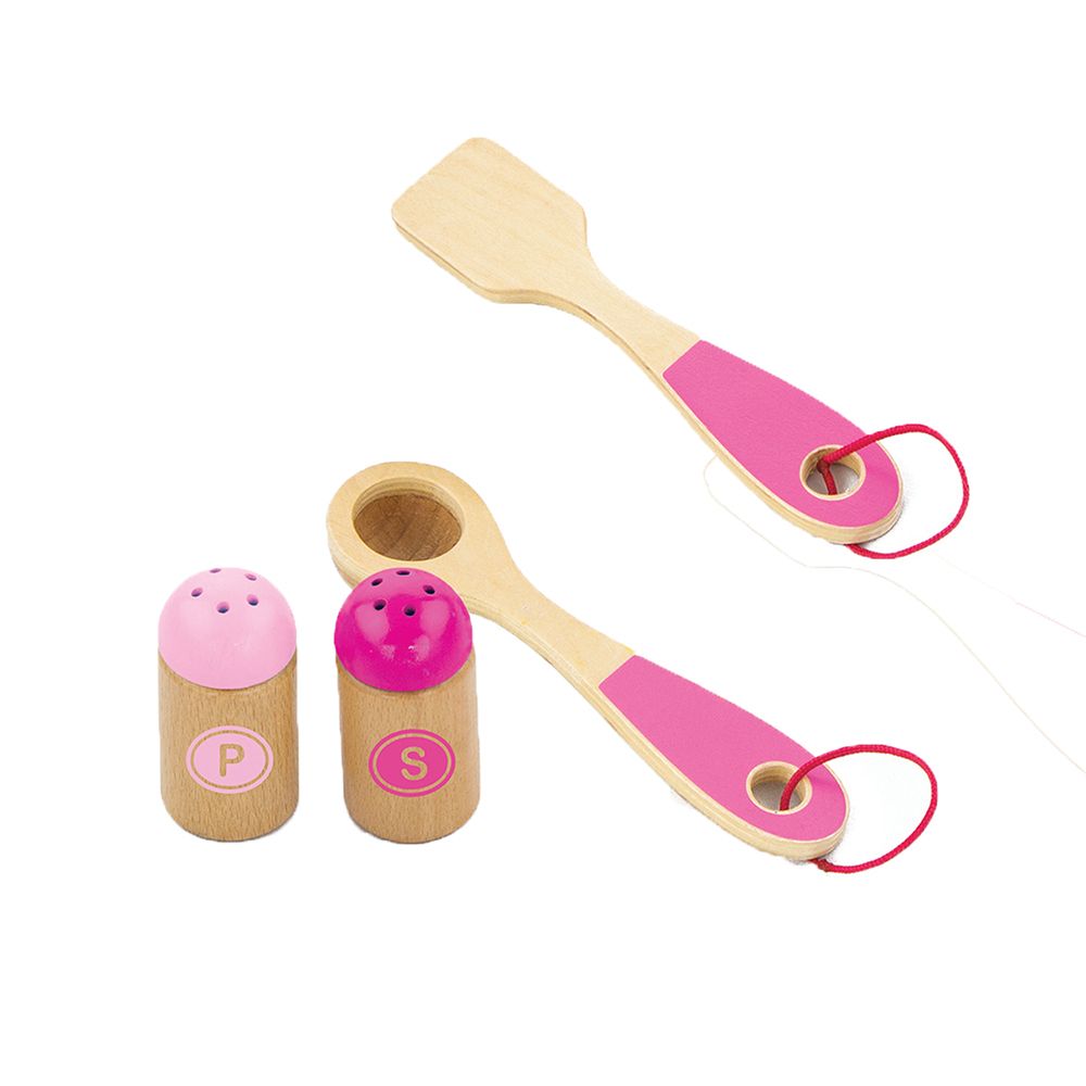 Дървен комплект за хранене, Закуска, розов